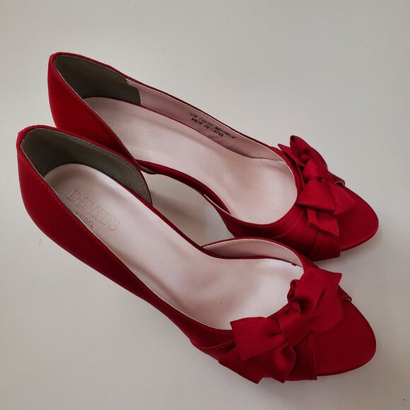 Davids bridal red Satin D'Orsay pump shoes - Picture 3 of 6